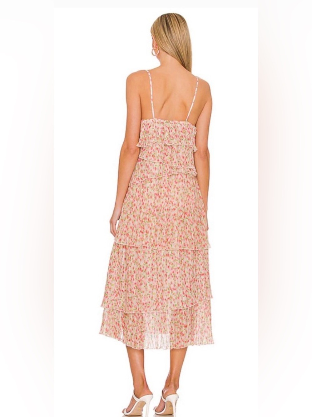 Something Navy Floral Pleated Tiered Dress S Romantic Chiffon Ruffle Pull On. - Picture 3 of 13